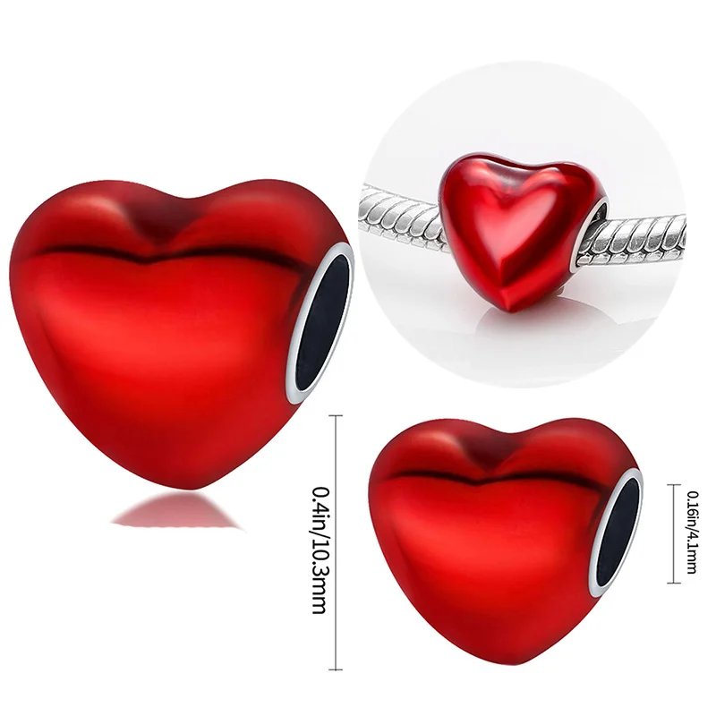 

2025 Hot Sale Charms Bead 925 Sterling Silver Red Heart Dangle Fit Original Bangle Bracelet Necklace DIY Jewelry