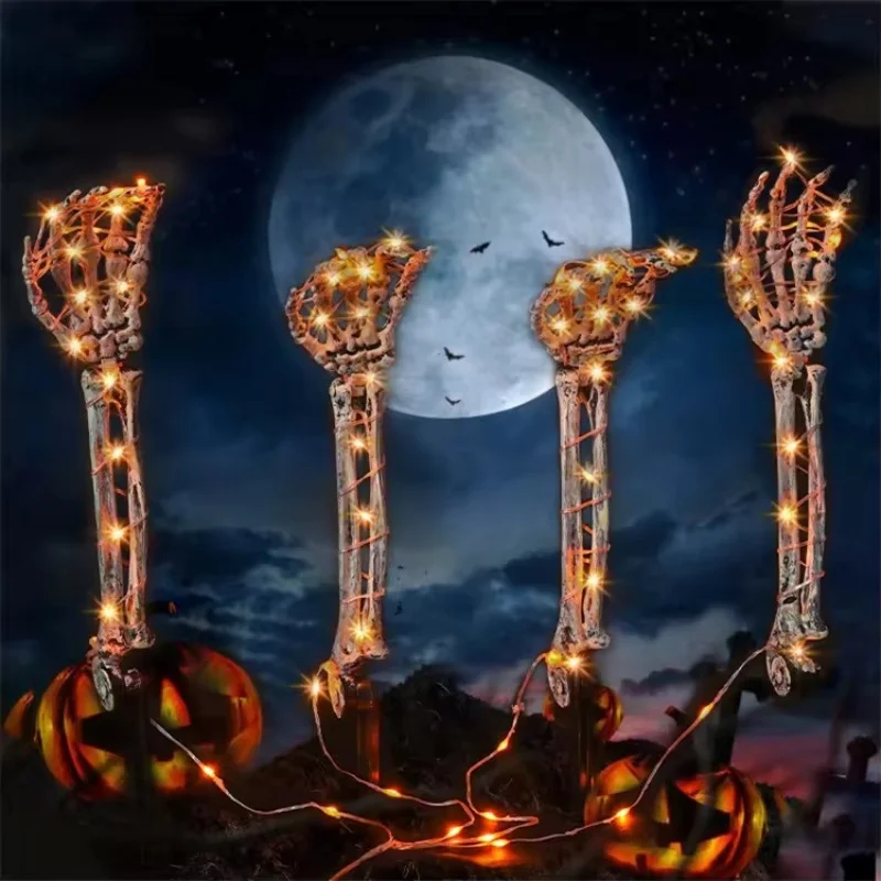 Halloween Solar LED Lichterketten Horror Glow Dekoration Geist Palm Boden Stecker Skelett Lichter Halloween Party Dekoration