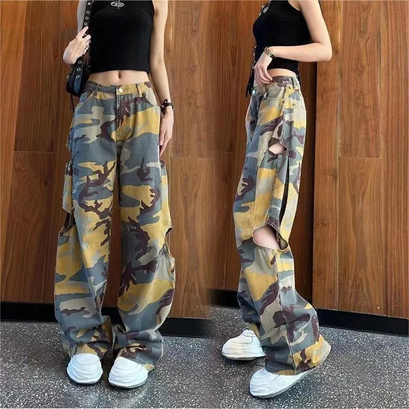 

ARTIE | American Trend New Camo High Waist Straight Leg Pants Original Zipper Button Pockets Loose Versatile Casual Trousers