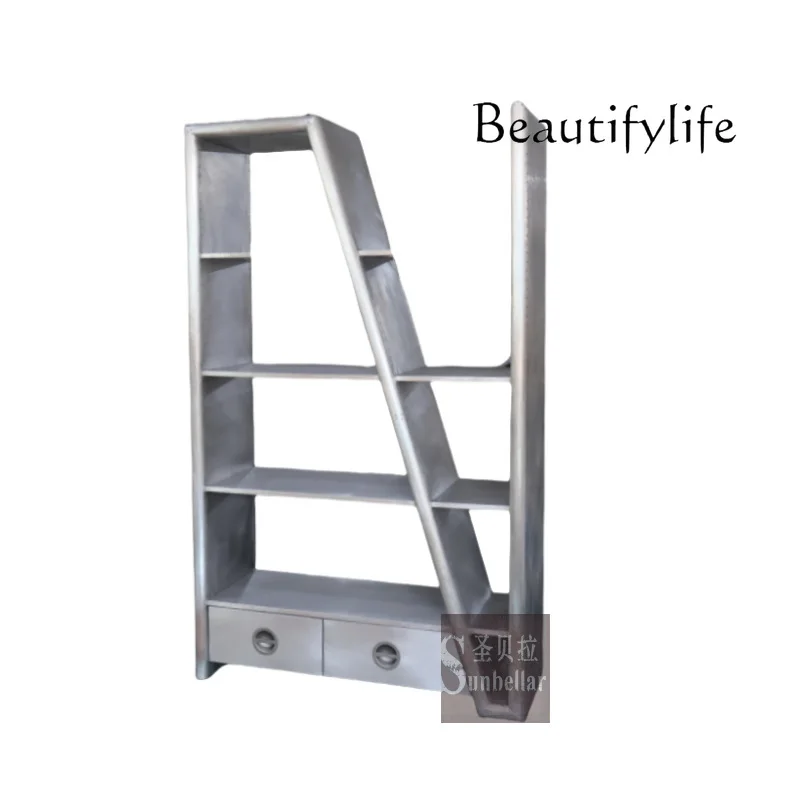 

Industrial style furniture, living room entrance rack, multi-purpose display, study with drawers, metal aluminum bookcase floor