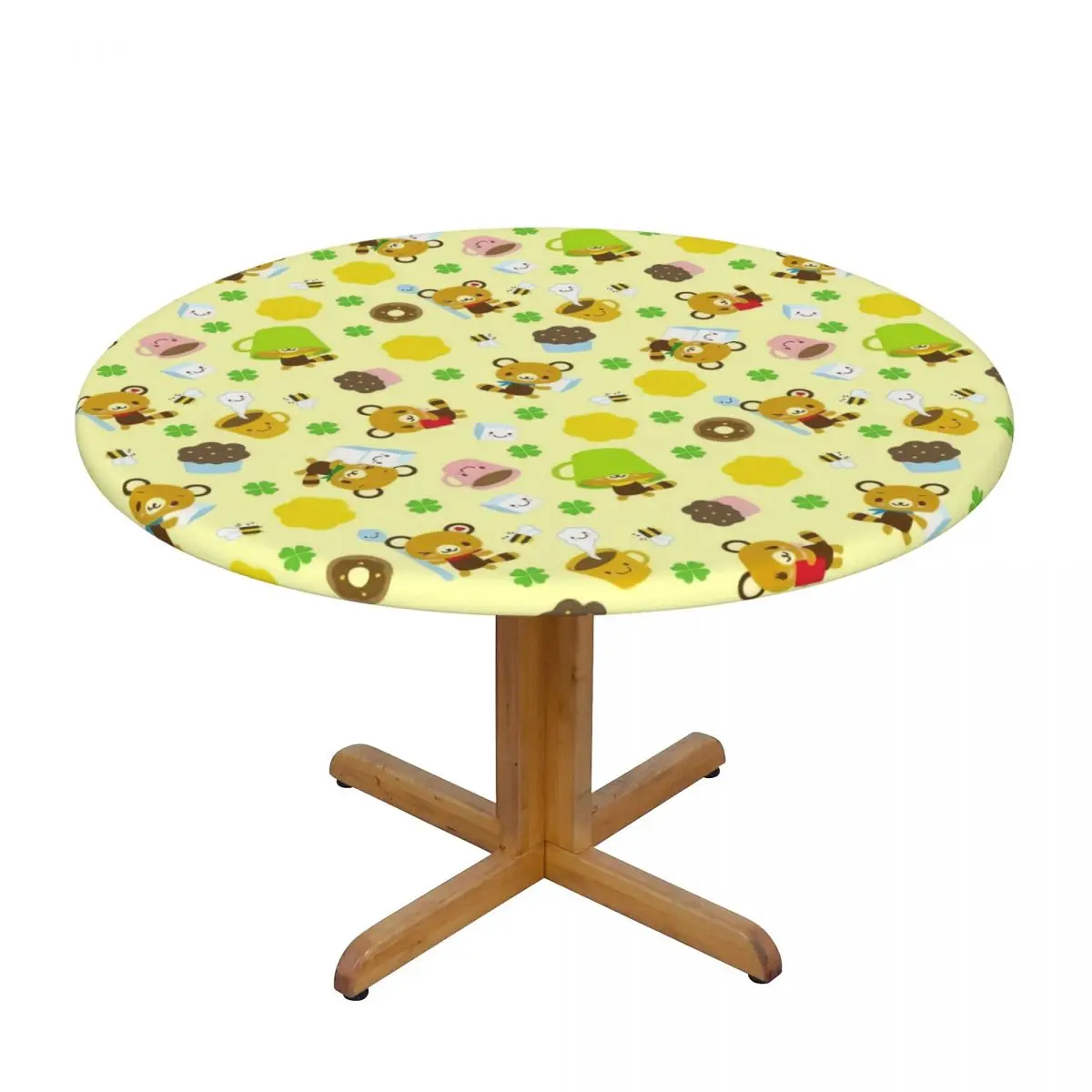 Round Waterproof Oil-Proof Disney Cartoon Tenorikuma Sanrio Bear Tablecloth Backed Elastic Edge Table Covers Fit Table Cloth