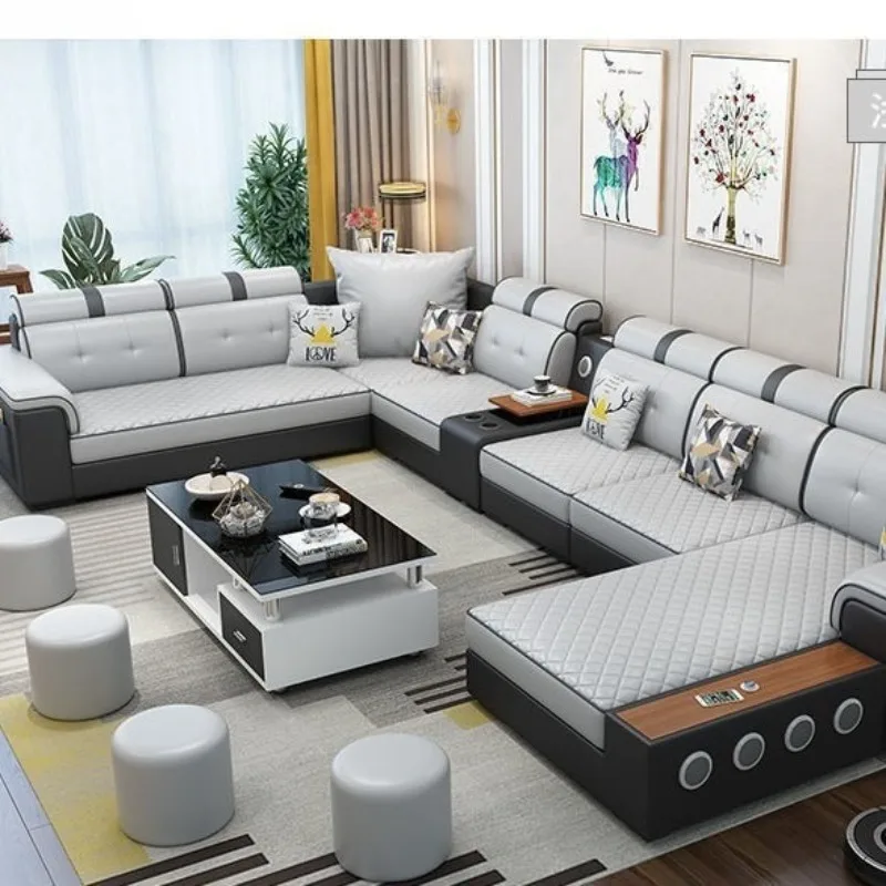 Modern simple technology cloth sofa living room complete combination size U-shaped concubine multi-functional fabric sofa