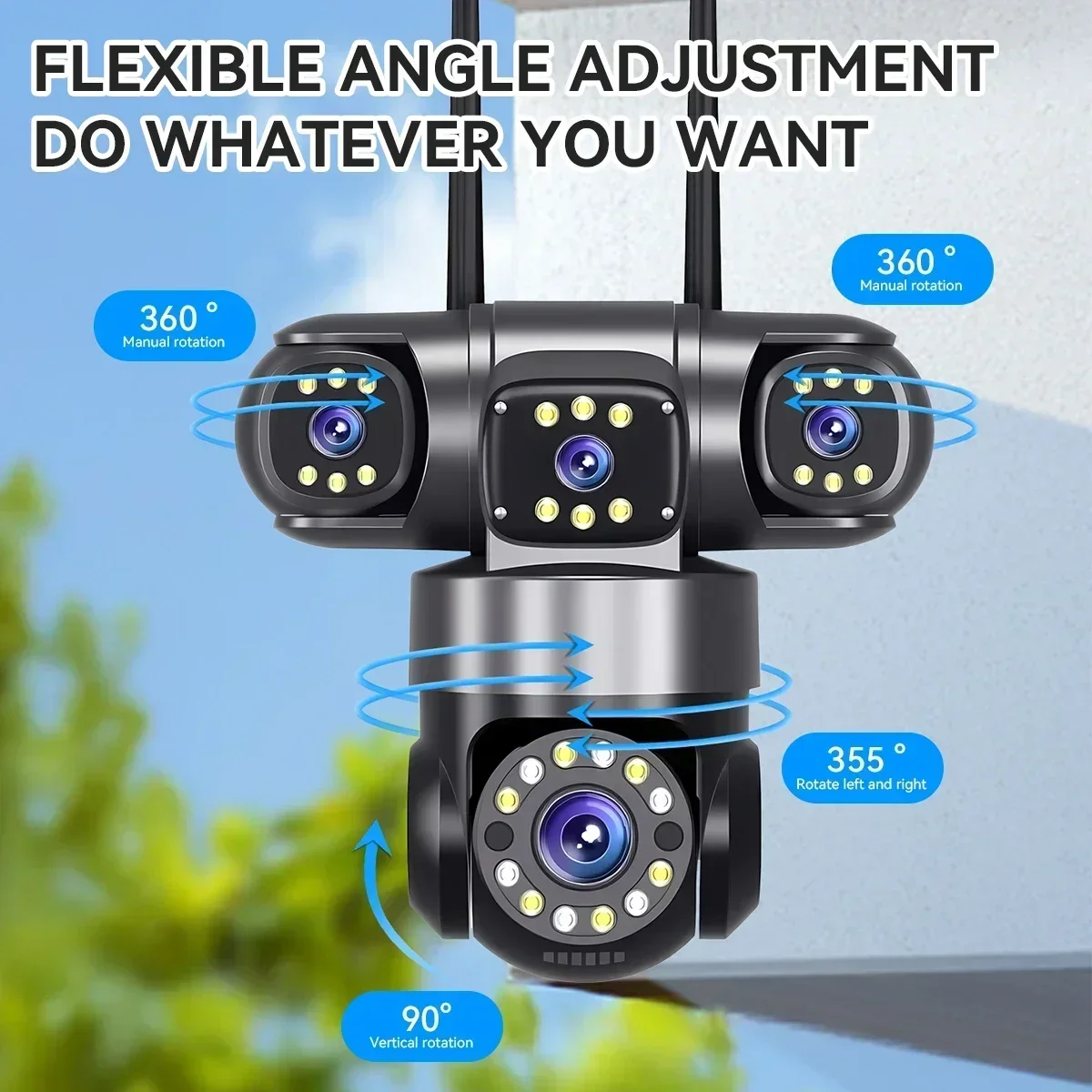 

10K 20MP Home Security Outdoor WiFi Camera 4 Lens 4 Screen 360° 16X Zoom CCTV Wireless Surveillance PTZ Cam Security Protection