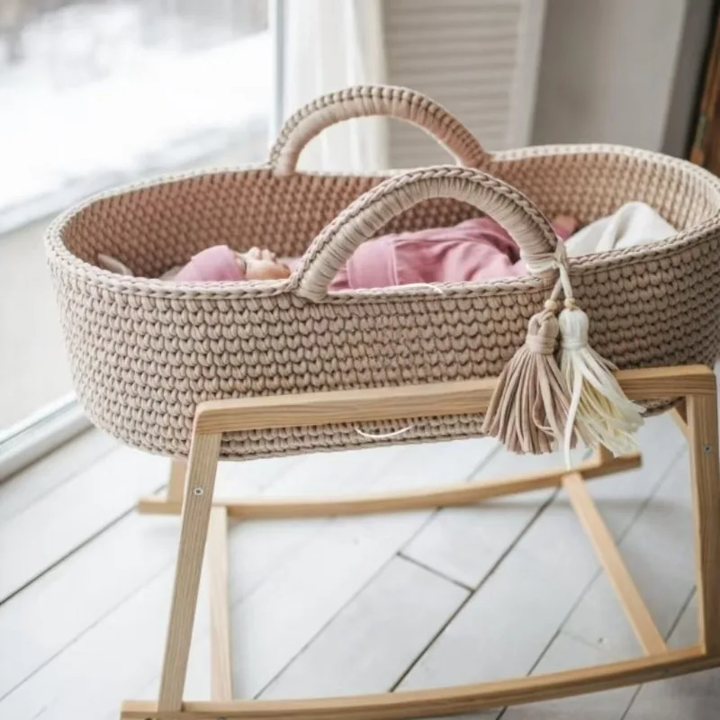 سلة موسى كروشيه ملونة قابلة للطي، منظم تخزين منزلي، كرتون محاصر