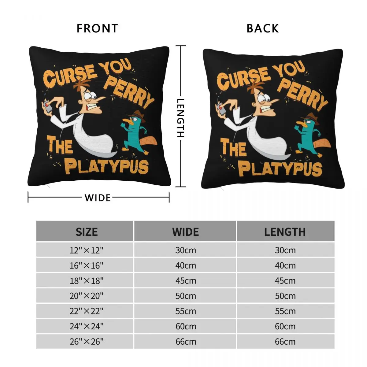 Phineas And Ferb Perry The Platypus Pillowcase Polyester Linen Velvet Creative Zip Decorative Car Cushion Case