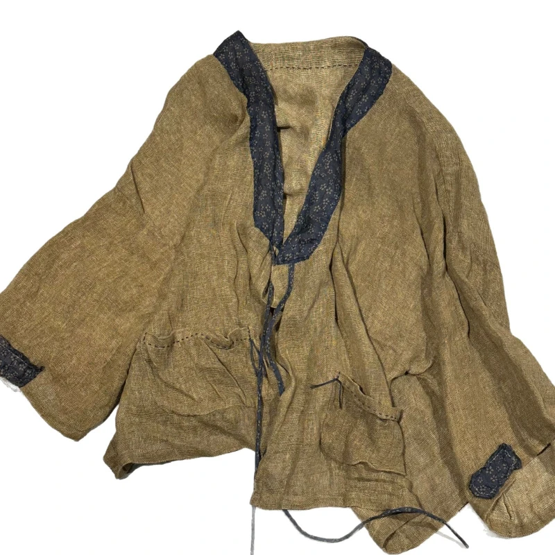 

Ramie High Quality Knitted Autumn Japanese Style Open stitch Cardigans Women V-neck Full Sleeve Lace Up Femme Daily Casual Coat