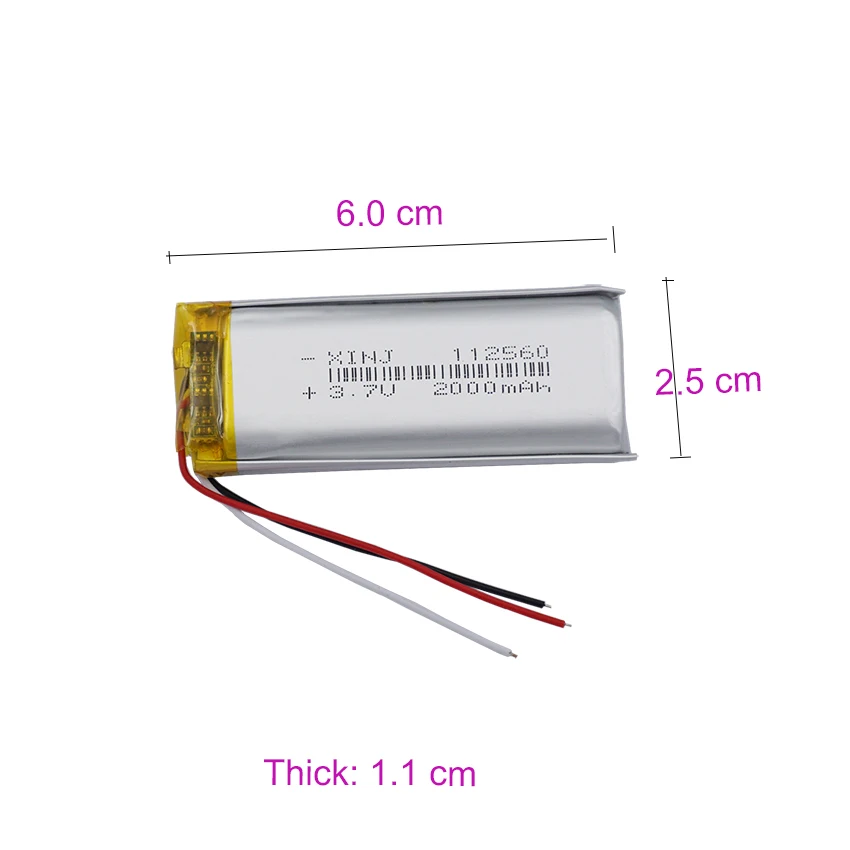 3.7V 2000mAh 7.4Wh Polymer Li Lithium Battery 112560 NTC Thermistor 3-Wires For GPS Bluetooth Speaker Power Bank Video Player