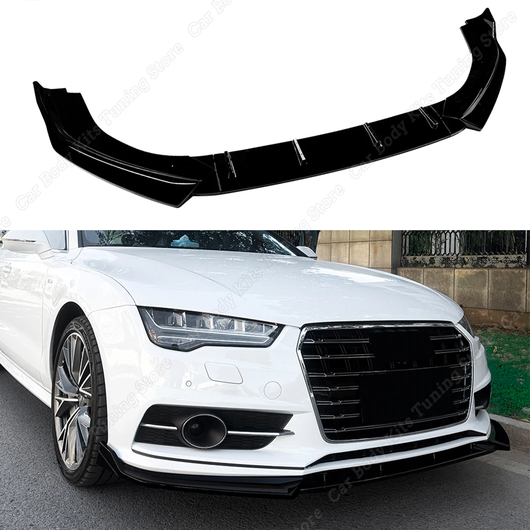 

3 шт., глянцевый черный передний бампер, спойлер, нижний диффузор, разделитель воздушной плотины, аксессуары для Audi A7 S7 C7 Sline Facelift 2015-2018