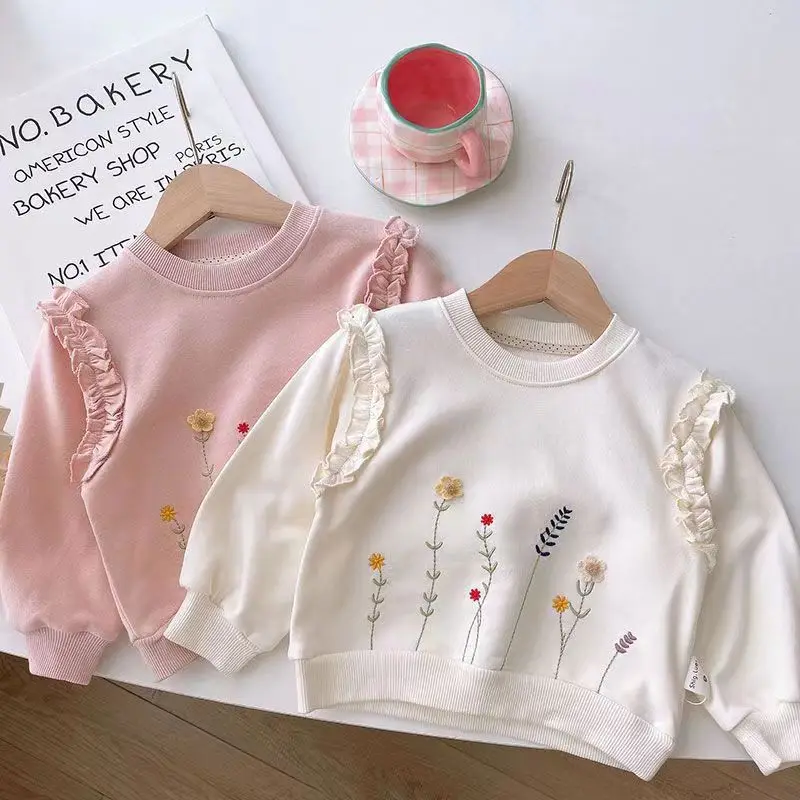 

Children's 2023 Autumn Fashion New Product Lace Embroidery Upscale Sweater Girls Princess Style Top Girl Baby Fashion Trend Kids