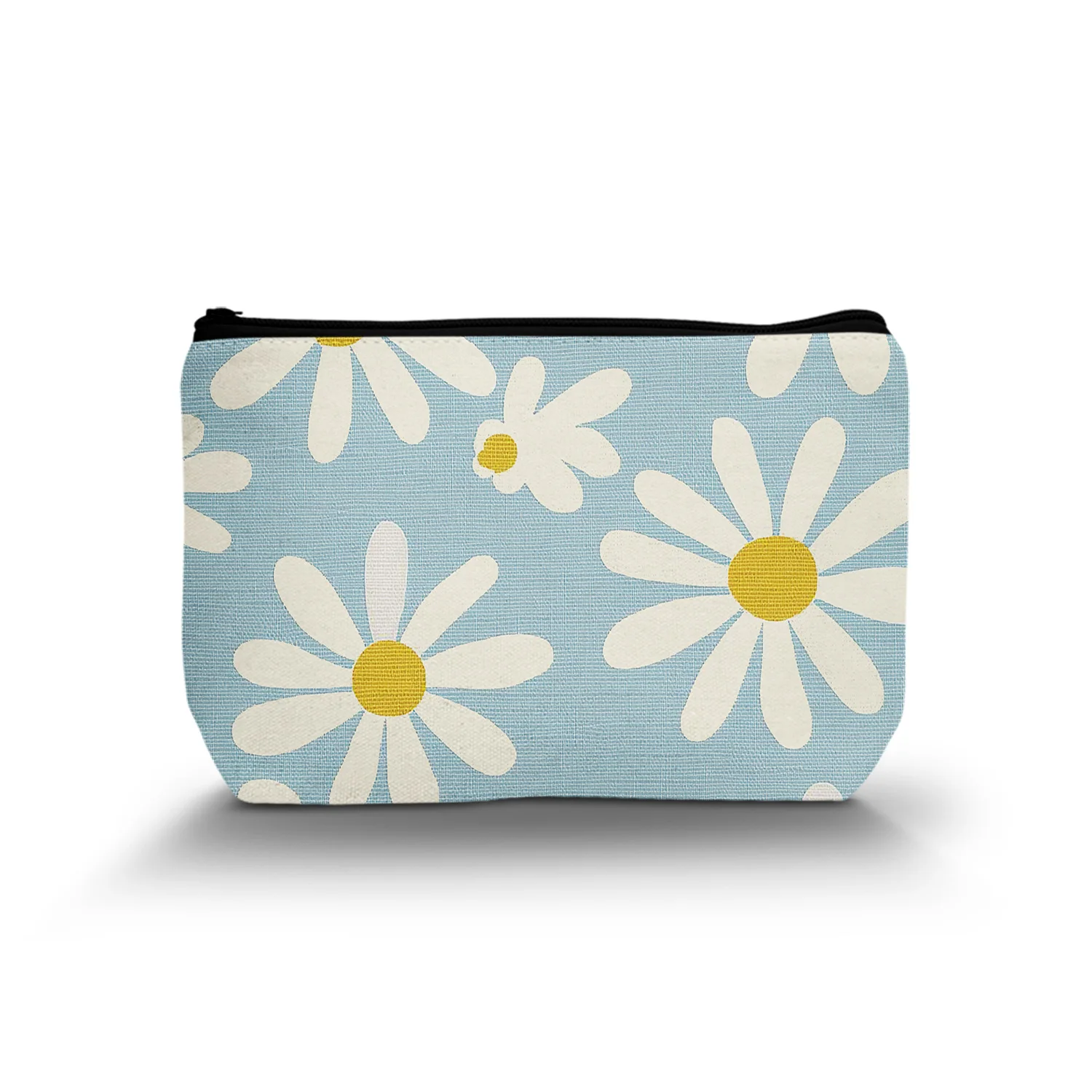 1Pc White Daisy Flowers Pattern Makeup Bag Spring Summer Flower Cosmetic Bag Best Gift Idea Teen Women Birthday