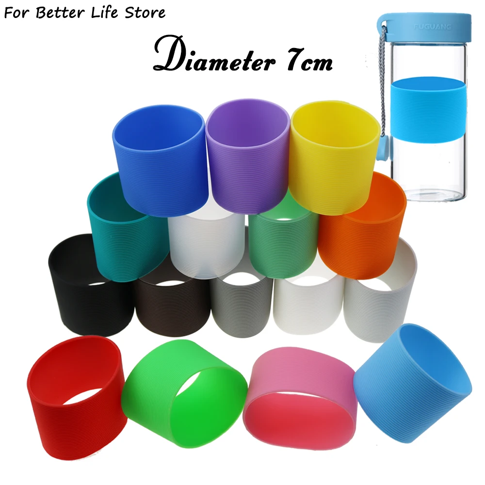 1Pc 27G 7cm 16 Colour Soft Silicone Heat Insulated Cup Sleeve Antiskid Grain Stripes Non-slip Wraps Glass Odorless Anti Slip