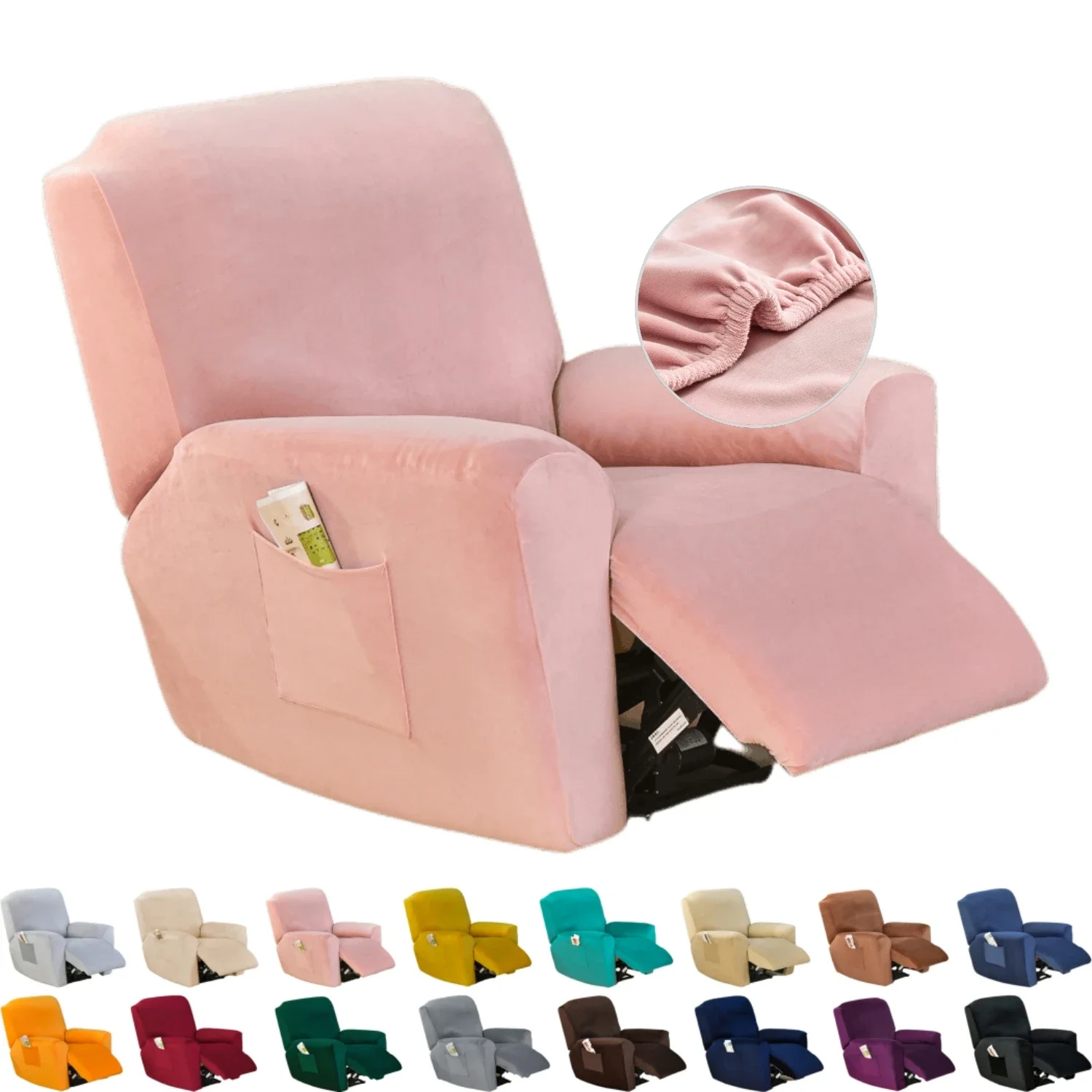 Plush Velvet Recliner Chair Single seat Covers Full Cover Thick Arm Sofa Slipcover Side Pocket Fit Washable Arm Sofa Slipcover