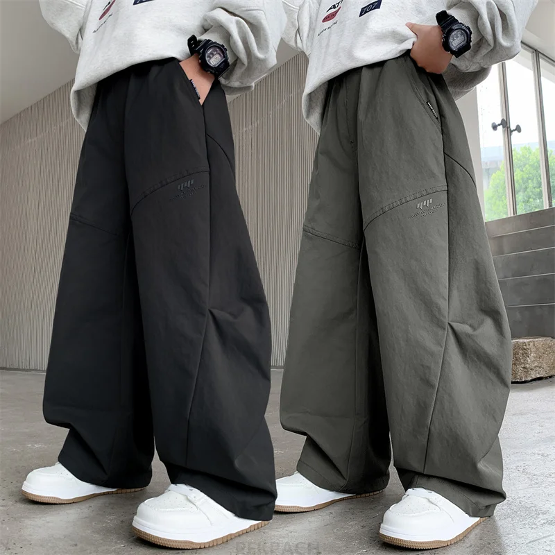 

Korean Child Black Army Green Spring Autumn Carpenter Pants for Teens Boy Casual Loose Straight Trousers Kids Outdoor Trackpants