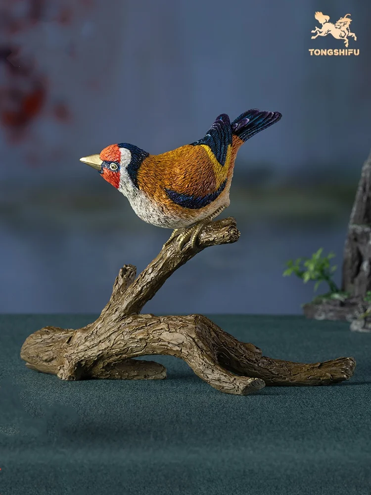 Copper Handicraft Animal Figurines Red Crowned Golden Winged Sparrow Statue Brass Animal Sculpture Bird Ornament Home Decor Gift