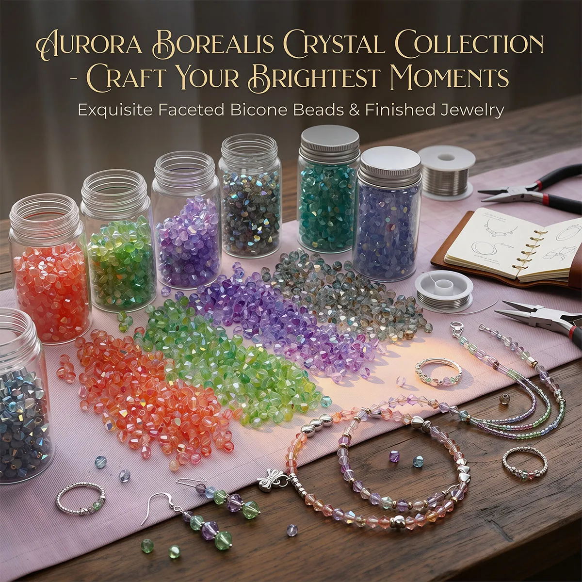 

AB Color Glass Crystal Bicone Beads 4mm Multicolor Faceted Spacer Beads 260pcs for DIY Bracelet Jewelry Making Craft Supplies