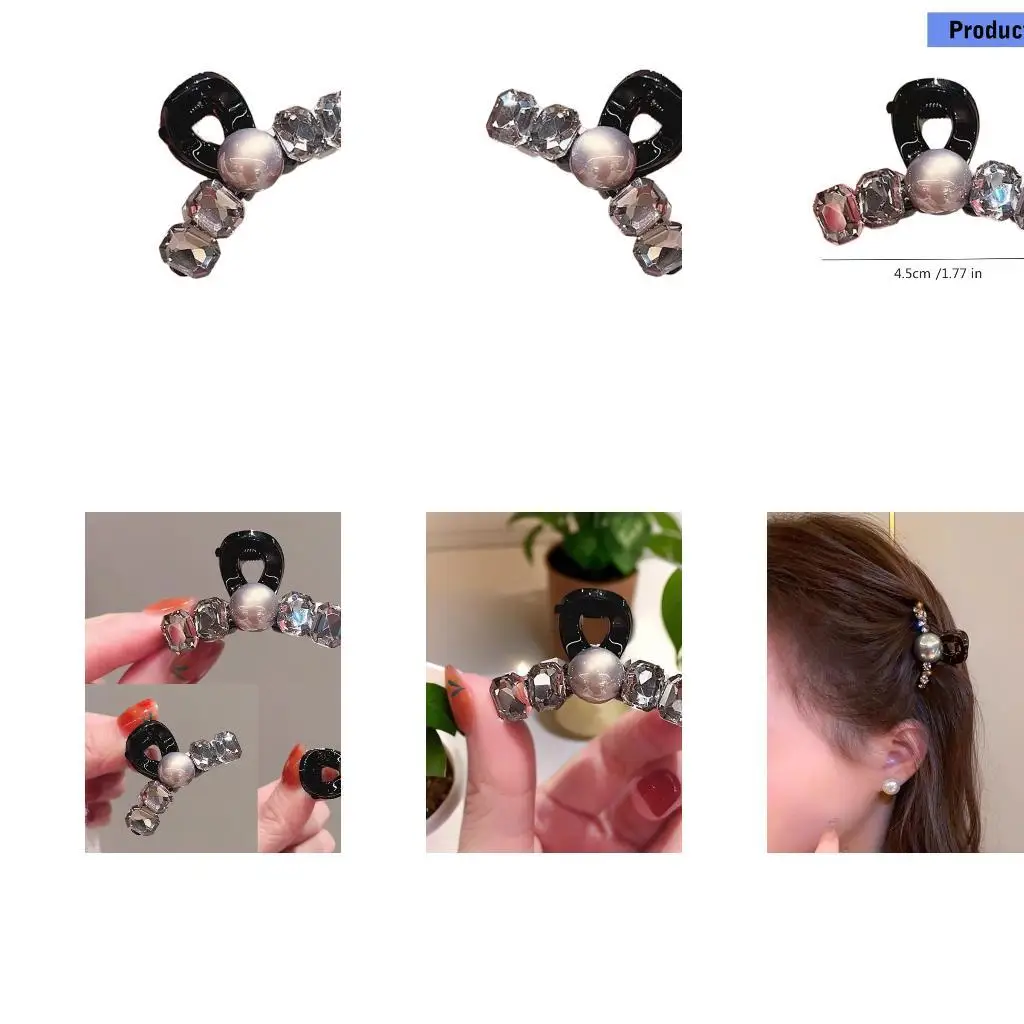 

652F Glitters Imitation Pearls Embellished French Hair Claw Clip Lightweight Design For Various Hairstyles And Outfits