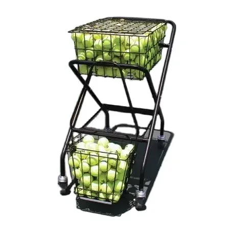 Portable Wire Mesh Folding Moving Tennis Ball Storage Cart With 4 Wheel Double Baskets For Store Shopping