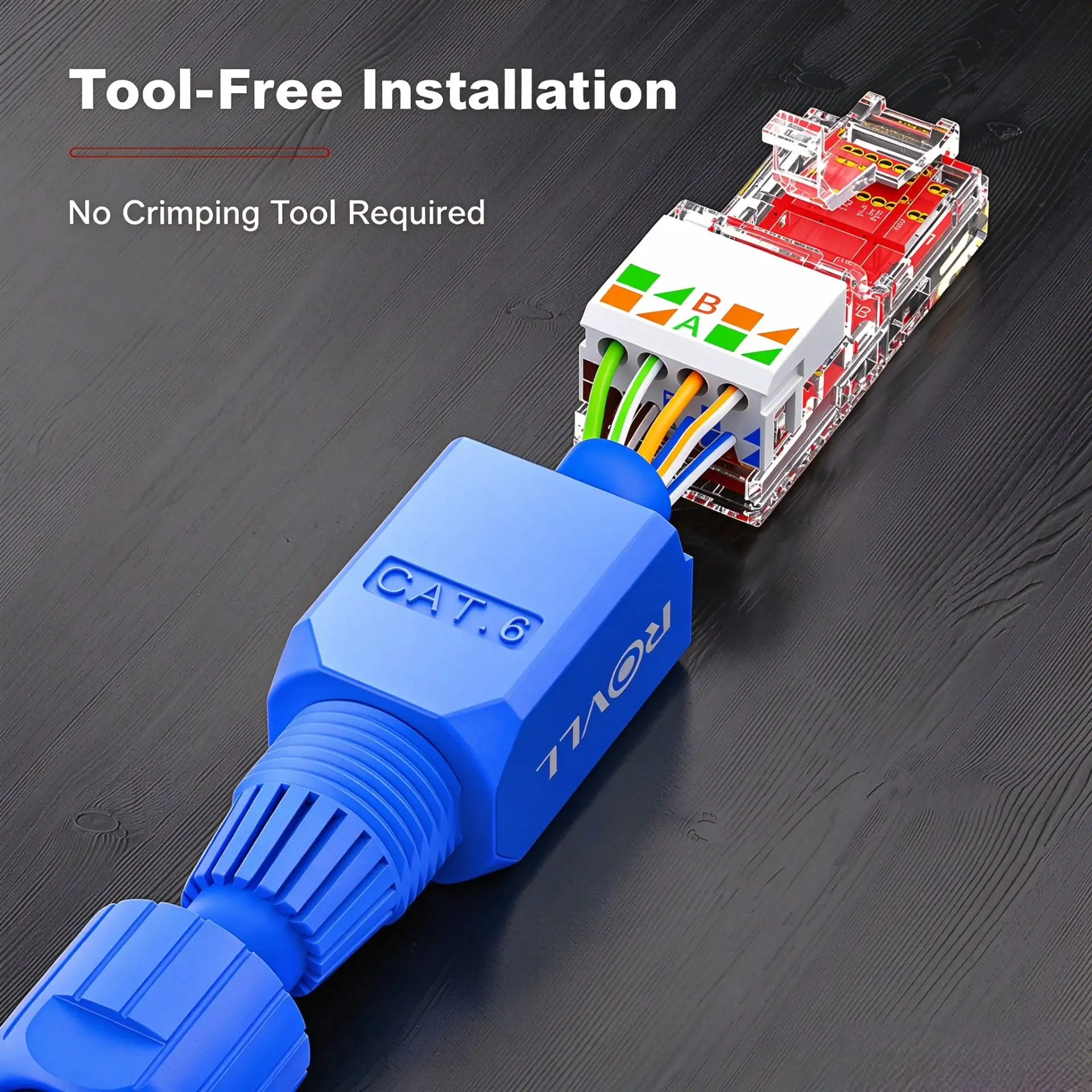 ROVLL Tool-Free RJ45 Connector Cat6 UTP 1000Mbps LAN Ethernet Plug Easy Termination Modular Plug No Crimp Network Cable 1PCS