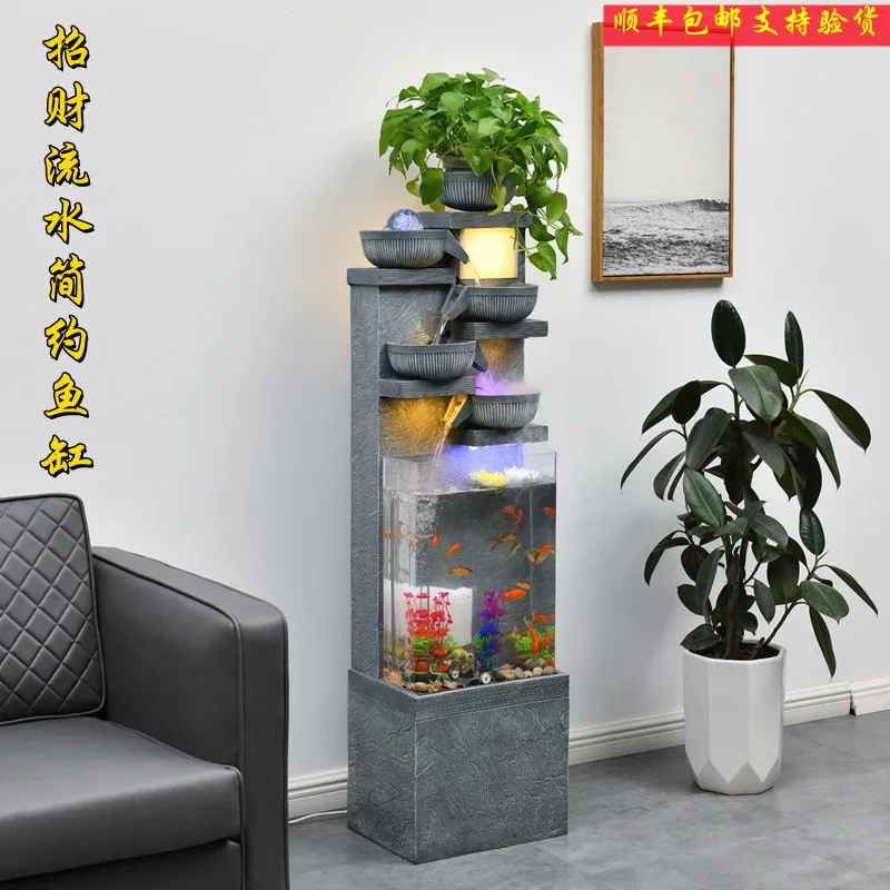 Flowing water ornaments, rockery, fish tank, fountain, water feature landing in the living room