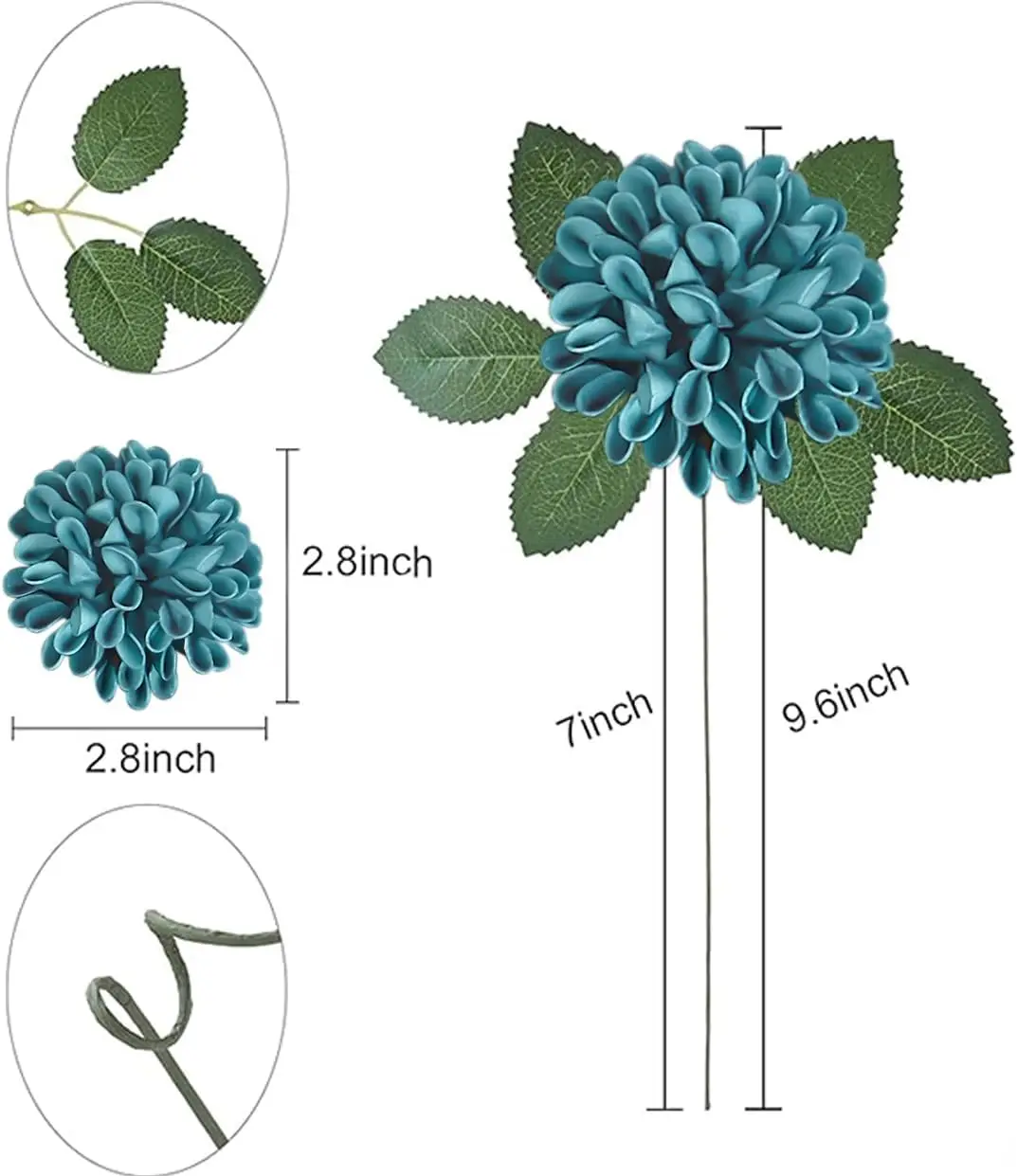 25 قطعة من الورد الاصطناعي باللون الأزرق المخضر الداكن والداليا لتزيين الحفلات وباقات الزفاف وديكور المنزل وحفل المهرجانات