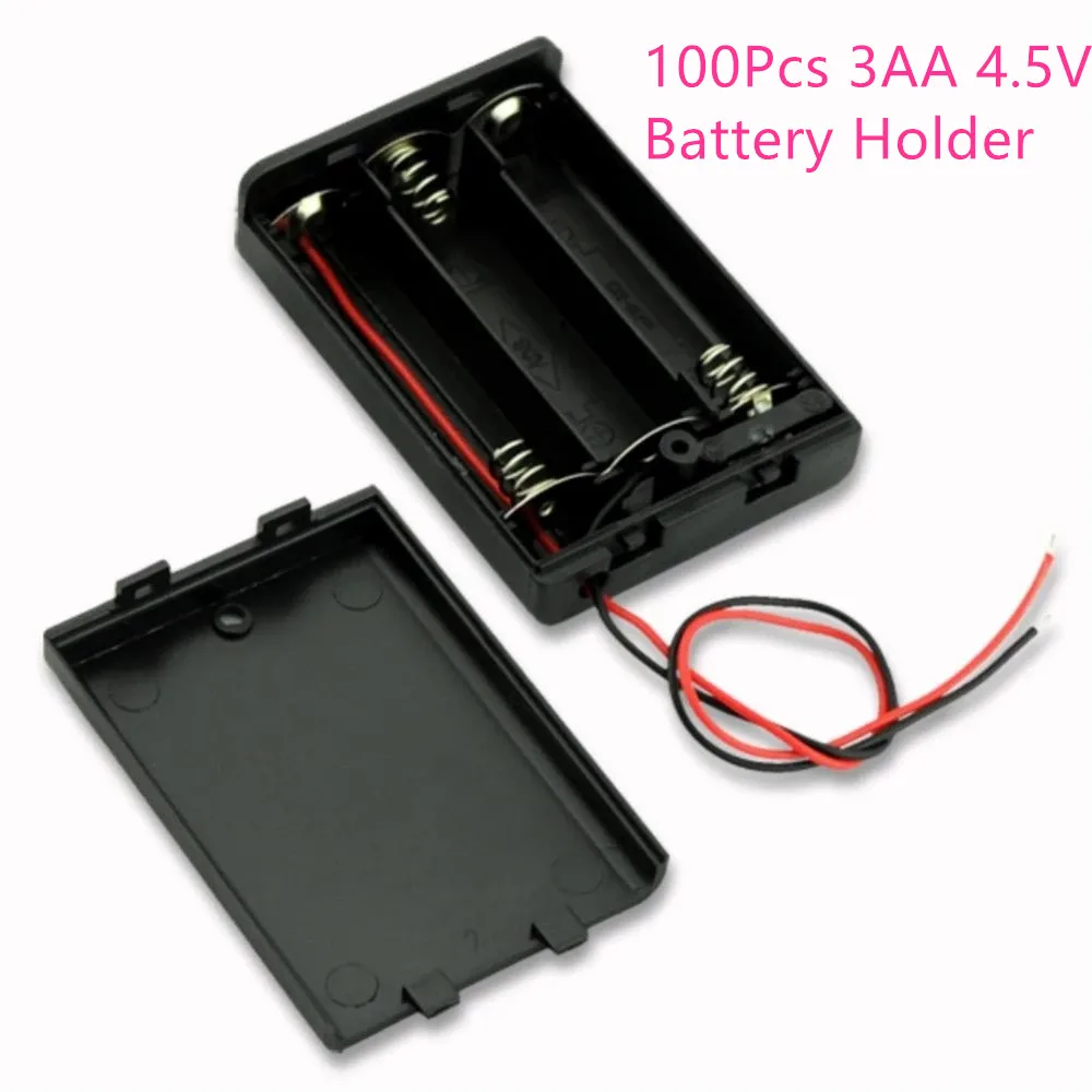 

100Pcs 3 AA Battery Holder Case 4.5V 3 Slots aa Battery Storage box Cover With Switch 150mm Wire