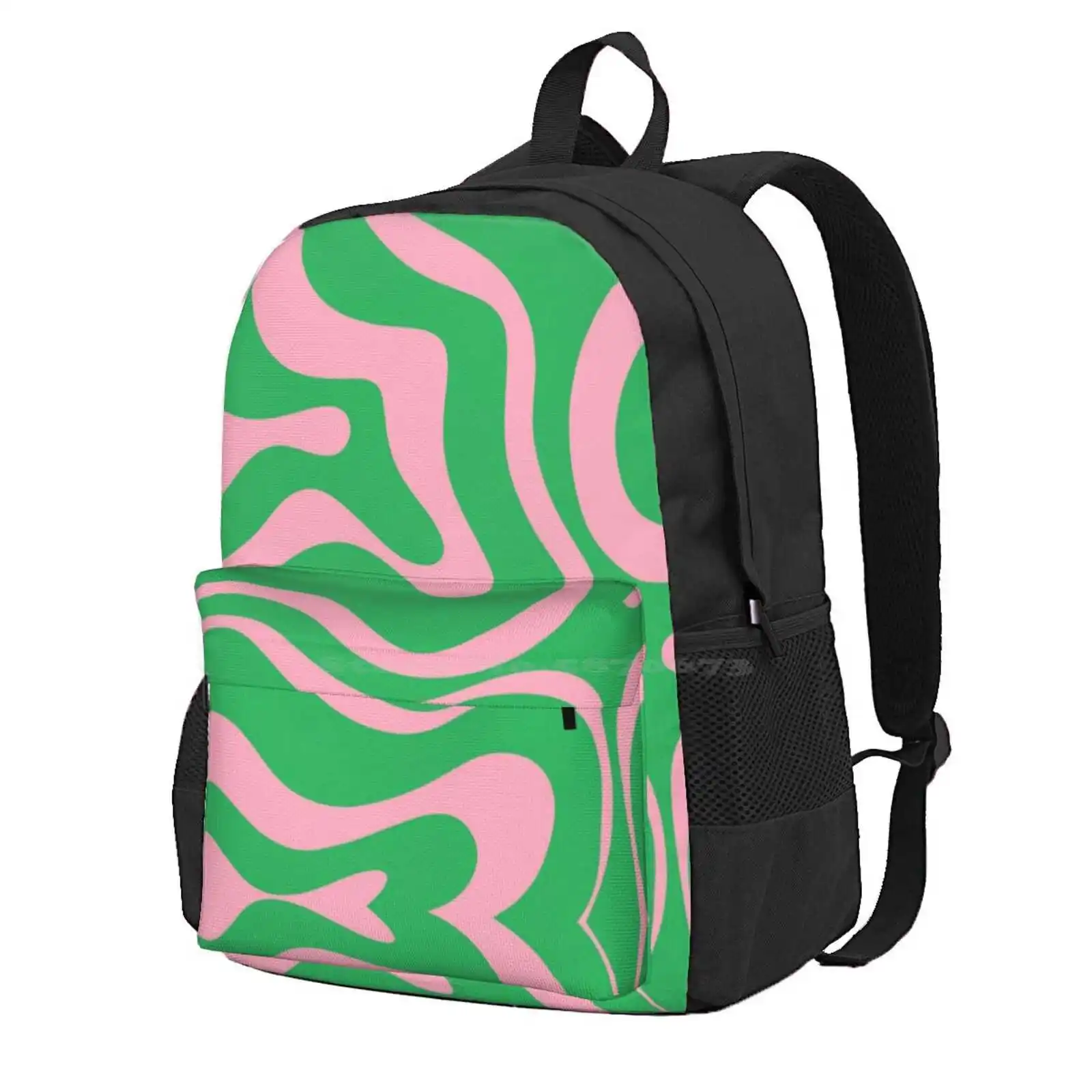 Retro Modern Liquid Swirl Abstract Pattern Square In Spring Green And Pink Hot Sale Schoolbag Backpack Fashion Bags Abstract