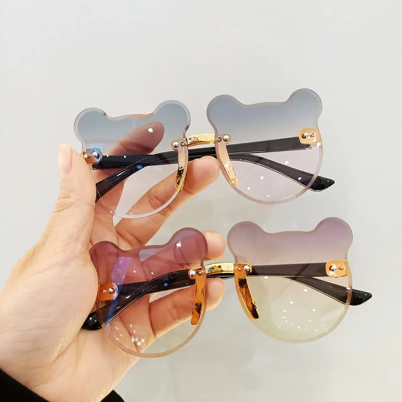 2023 New Summer Girl Boys Cute Kids Rimless Sunglasses Animal Cartoon Bear Children Baby Outdoor Sun Glasses UV400 Oculos De Sol