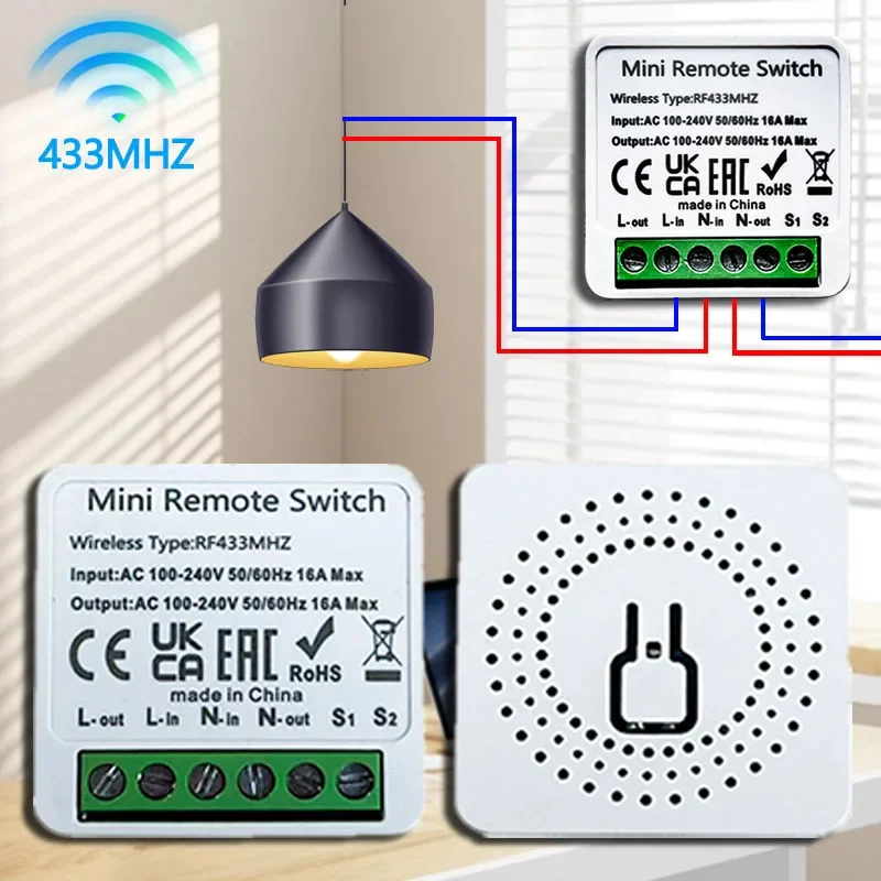 16A Smart DIY Mini Light Switch 433MHz Remote Control Switch Module Two Way Control Home Automation AC100V~240V Relay Receiver