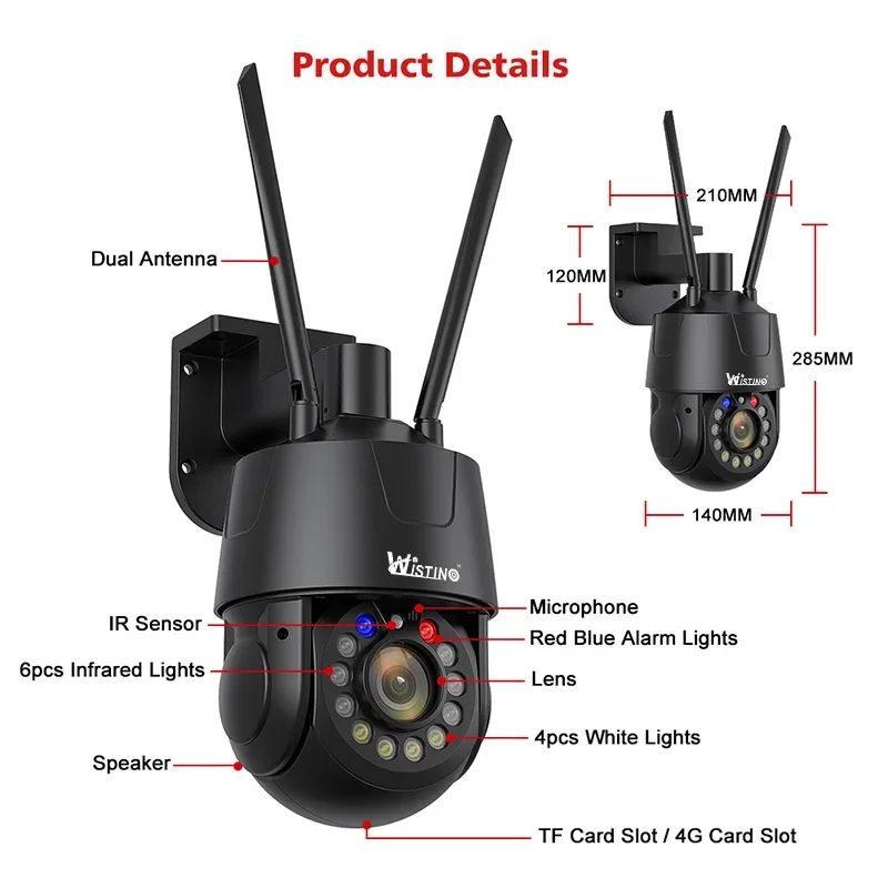 Wistino 8MP في الهواء الطلق 99X التكبير UHD كاميرا متحركة كشف الحركة اللون للرؤية الليلية قبة معدنية كاميرا مراقبة تعمل بالواي فاي