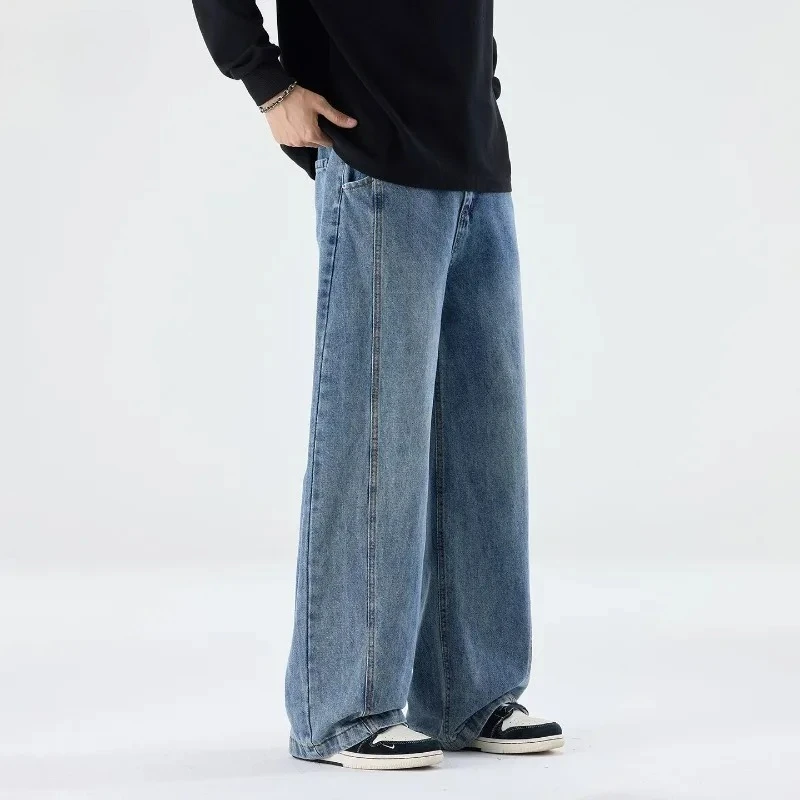Herren Frühling Herbst Loose-Fit Jeans Mode Isolierte Einfarbige Y2K Denim-Hose Weites Bein Gerade Geschnittene Vielseitige Jeans Asiatische Cargohose