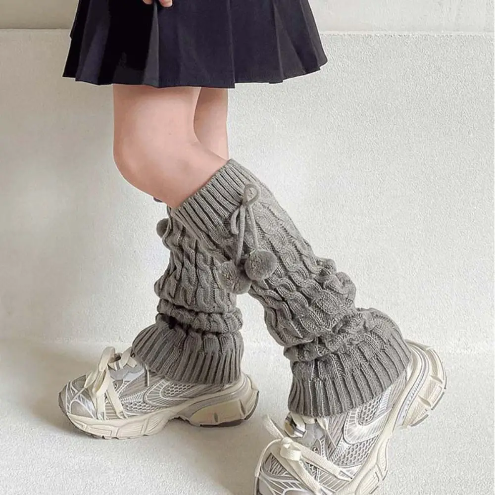 Sweet Korean Style Children's Leg Warmers Balletcore JK Knitted Leg Cover Lolitas Woolen Plush Ball Leg Socks Children's