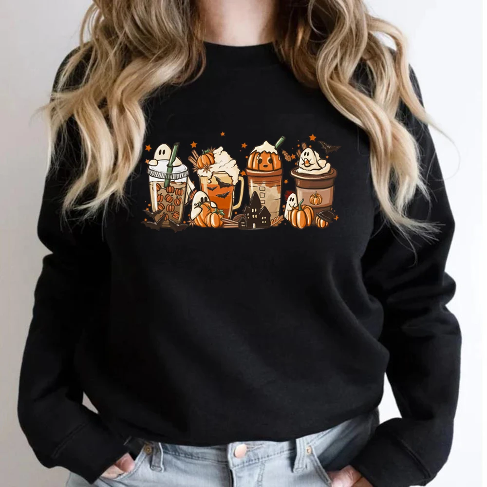 Fall Coffee Sweatshirt Cute Fall Hoodies Thanksgiving Pullovers Halloween Gift Unisex Long Sleeve Sweatshirt Coffee Lover Tops