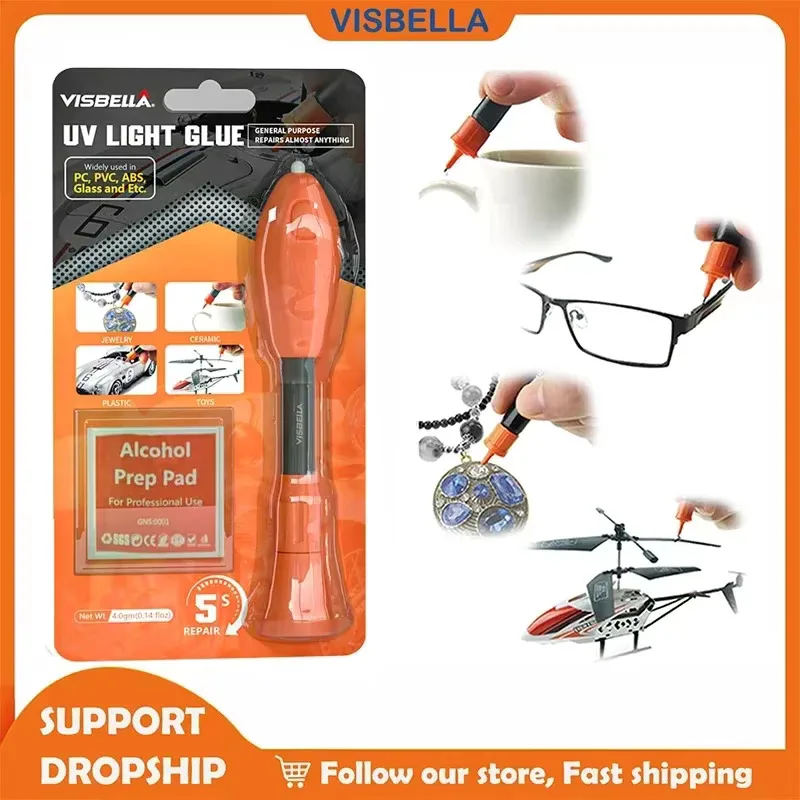 Visbella UV Light Glue 5 Second Quick Bonding Adhesive Pen Super Powered Liquid Fix Welding Glass Plastic Instant Curing Repair