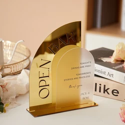 Arched Gold Mirror Frosted Acrylic Bar Sign,Open Bar Sign,Drinks are on Us Hangover is on You,Wedding Table Decor,Gold Mirror