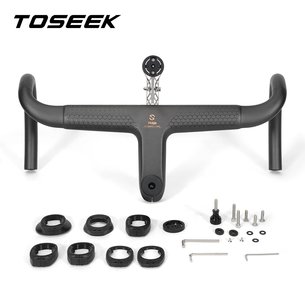 TOSEEK TKR06 T800 Carbon Bicycle Integrated Handlebar Road Bike Handlebars With Computer Holder Support OD1/OD2 Internal Cable