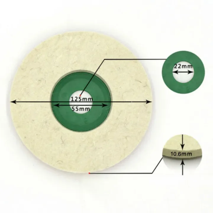 Roue de Polissage en Feutre de Laine pour Outil à Distance, Roue de Planche, Angle, 125mm, 2 Pièces