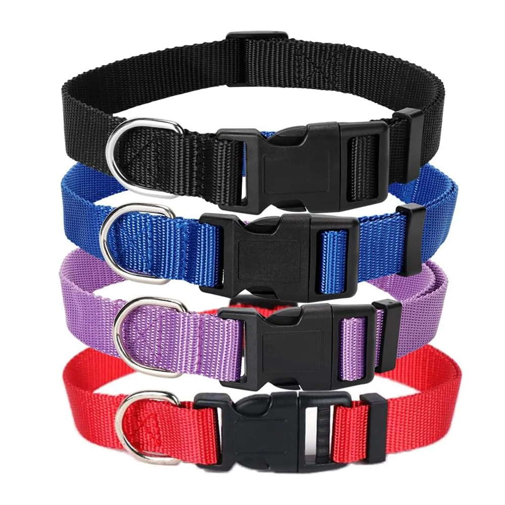 Classic Adjustable Nylon Dog Collar with Heavy Duty Clip Buckle Deluxe Webbing Collars for Small Medium Large Dogs