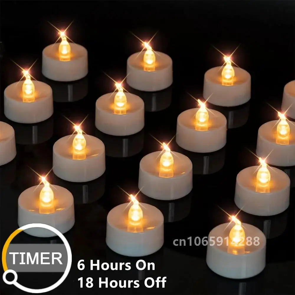 Flameless TeaLights Candles with Cycle Automatically Timer 6 Hours On 18 Hours Off in 24 Hours LED Tea Lights Flickering Candles