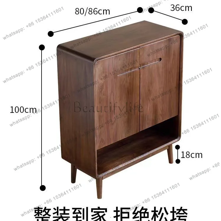 Factory Direct Sales Black Walnut Side Cabinet Solid Wood Storage Nordic Log Foyer Shoe Cabinet