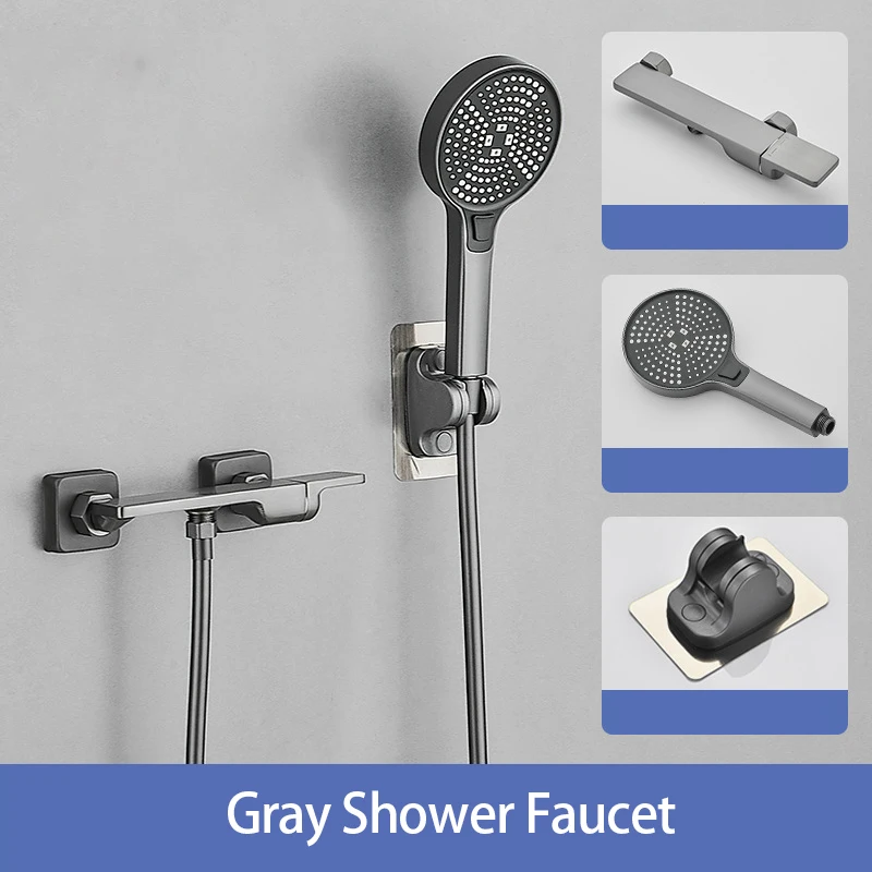 Bathroom Shower Faucet Brass Hand shower Pressurized Hot Cold Water Mixing Valve Nozzle Tap Wall Mounted Full Shower System Set