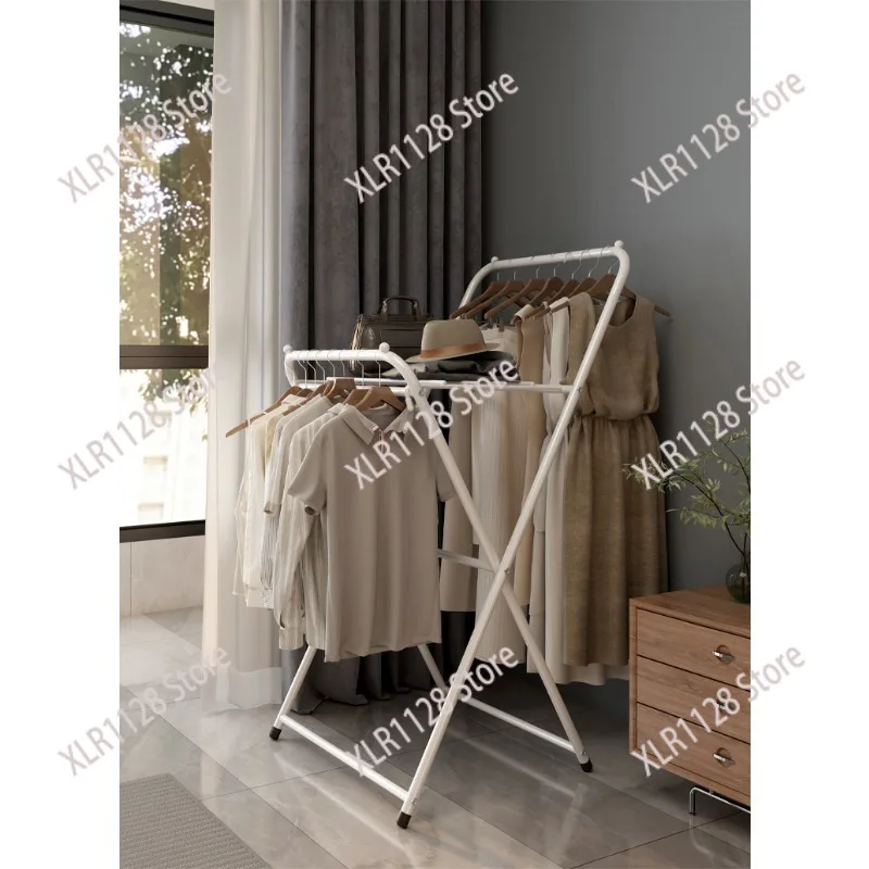 Household Indoor Clothes Rack Simple Foldable Floor Standing Coat Hanger for Bedroom Dorm Bay Window