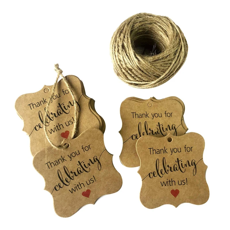 300 Pcs Thank You For Celebrating With US Tags Kraft Paper Gift Wrap Tags With Natural Jute Twine For Baby Shower