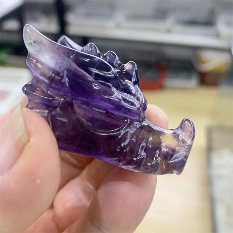 

Natural Rainbow Fluorite Dragon Carving Stone Toothless Dragon Hand Carved Crafts Ornament Home Decoration 1PCS