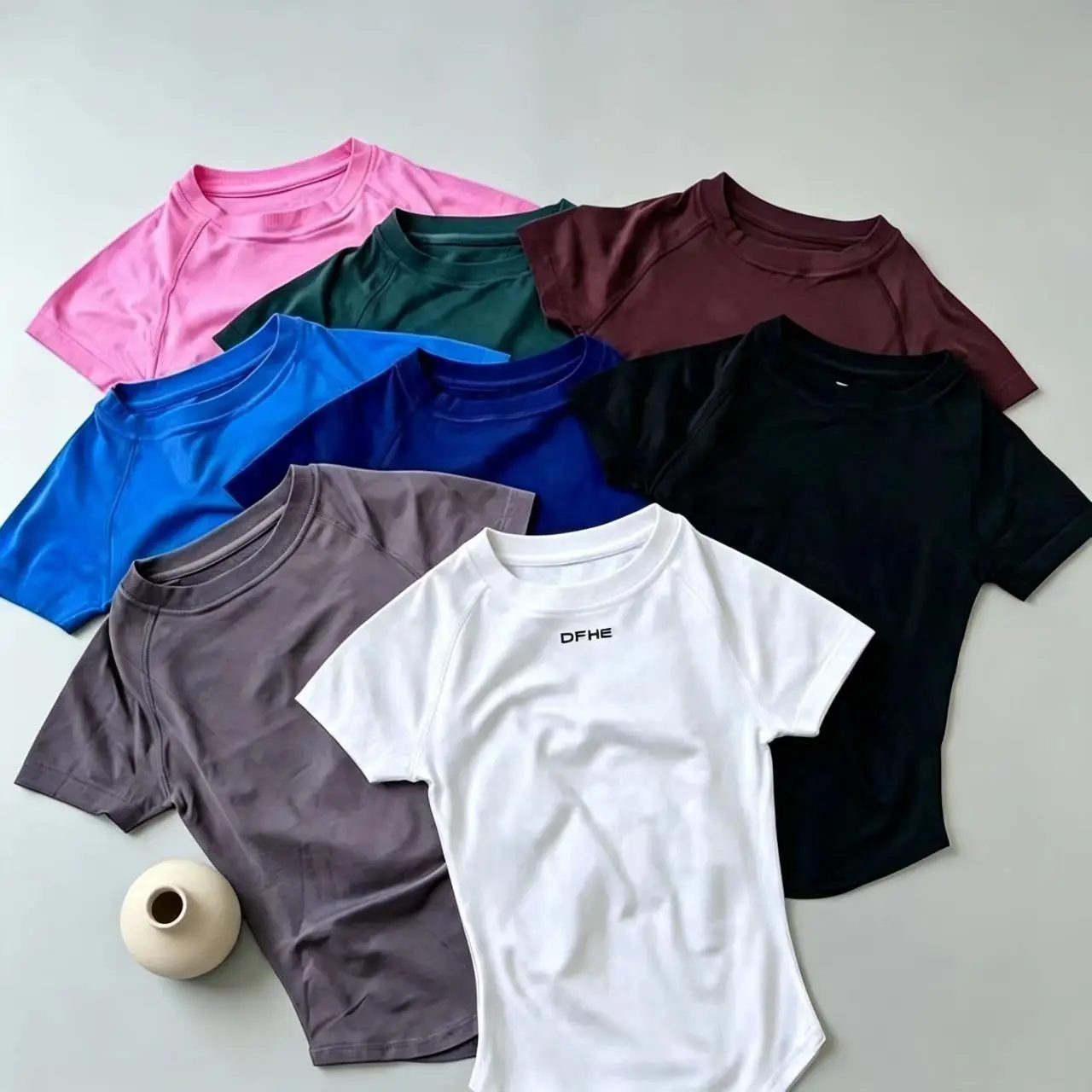 DFHE Women Elastic Slim Short Sleeve T-Shirt, Soft Breathable Casual Top for Gym Yoga Jogging Fitness Daily Wear
