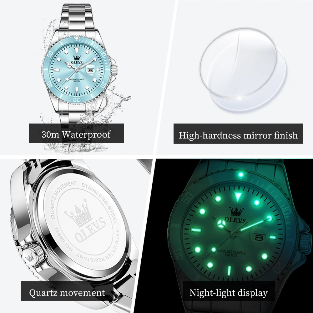 OLEVS Luxury Stainless Steel Waterproof Quartz Watch for Women Fashion Calendar Luminous Womens Wristwatch Sport Clock reloj - view 3