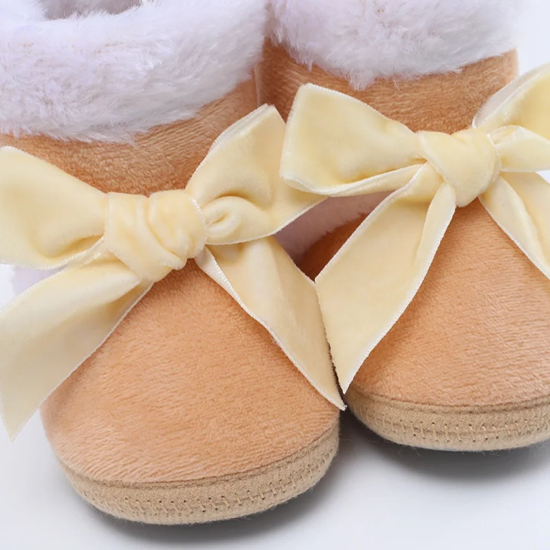 Infant Baby Boots Shoes Newborn baby Girl Shoes Bow Plus Velvet Cotton Toddler First Walkers Booties Cotton Warm Crib Shoes