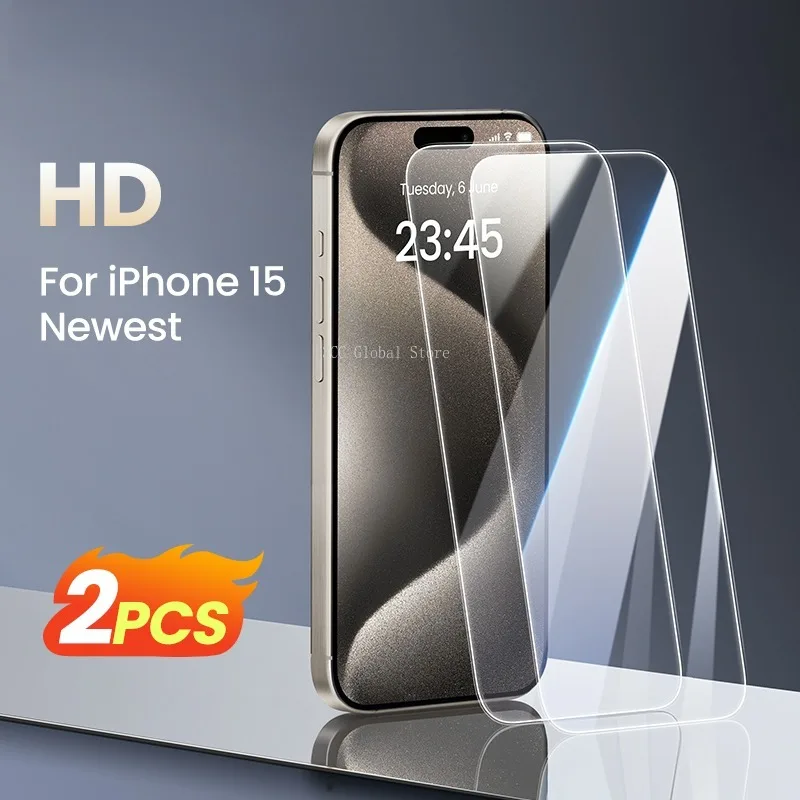 2Pcs Screen Protector For iPhone 15 Pro Max 14 Plus 13 12 Mini 11 Pro Tempered Glass For iPhone Screen 7 8Plus XR XS Max Glass