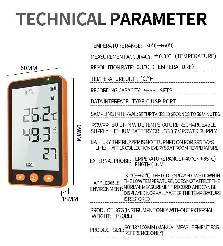 Aikesi GSP-80Pro LCD Data Logger Multi Reusable  USB PDF Report Temperature and Humidity Data Logger