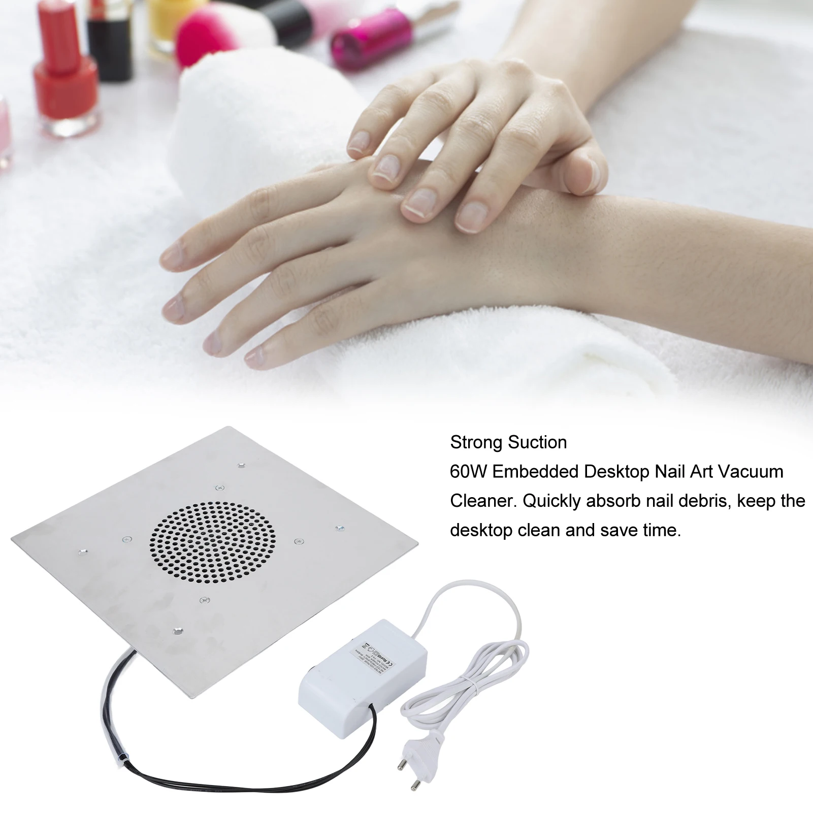 Extractor de polvo de uñas, aspiradora de uñas de 60W, alta potencia, succión fuerte ligera, fácil limpieza, colector de polvo de uñas