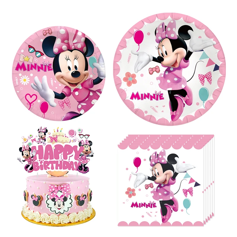 Disney Pink Minnie Mouse Girl Birthday Decoration Paper Plates Cups Napkins Banner Kids Toys Balloons Baby Shower Party Supplies